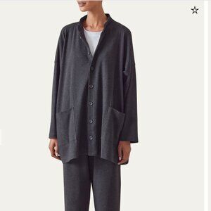 Eskandar Mandarin Jacket (Long Length) Gray Knit Sweater